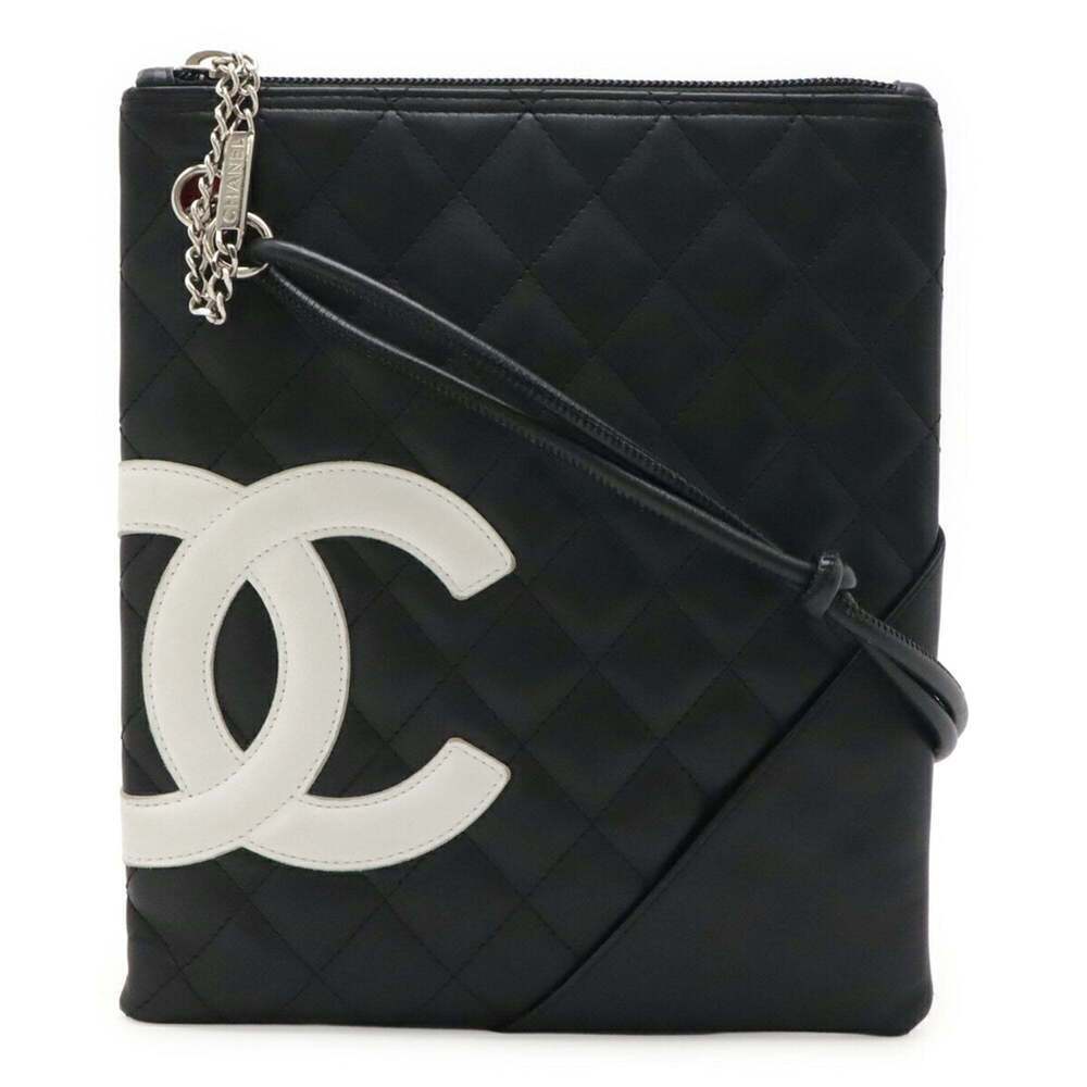 CHANEL Black Leather Logo Pochette Shoulder Bag